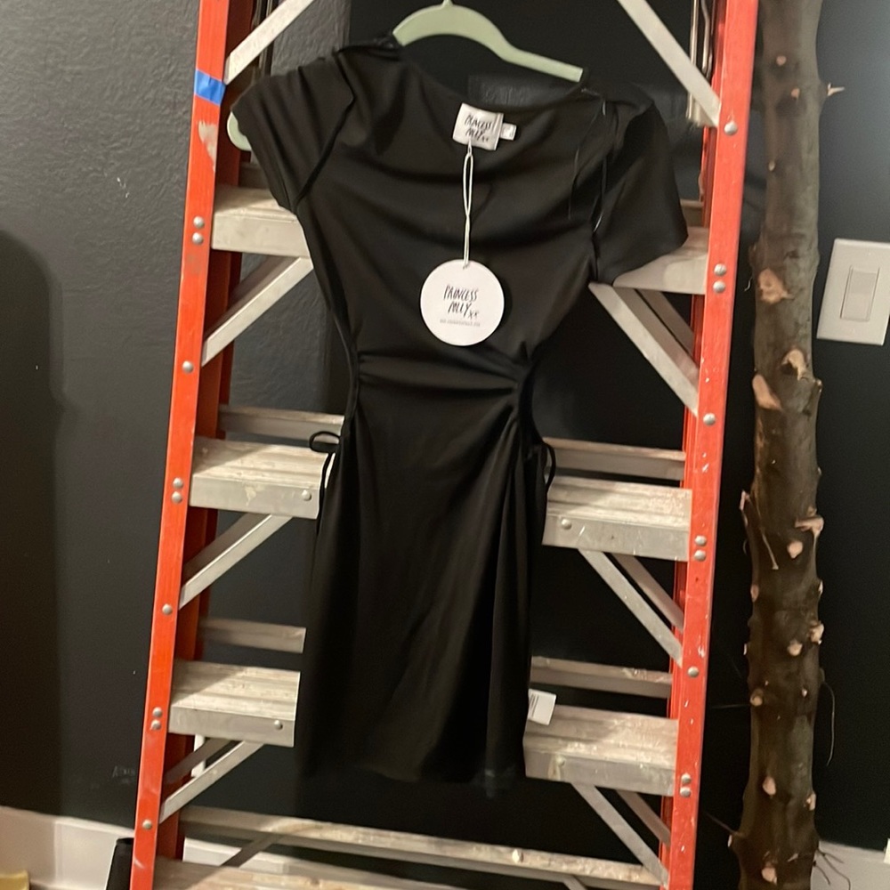 Black side cut out mini dress